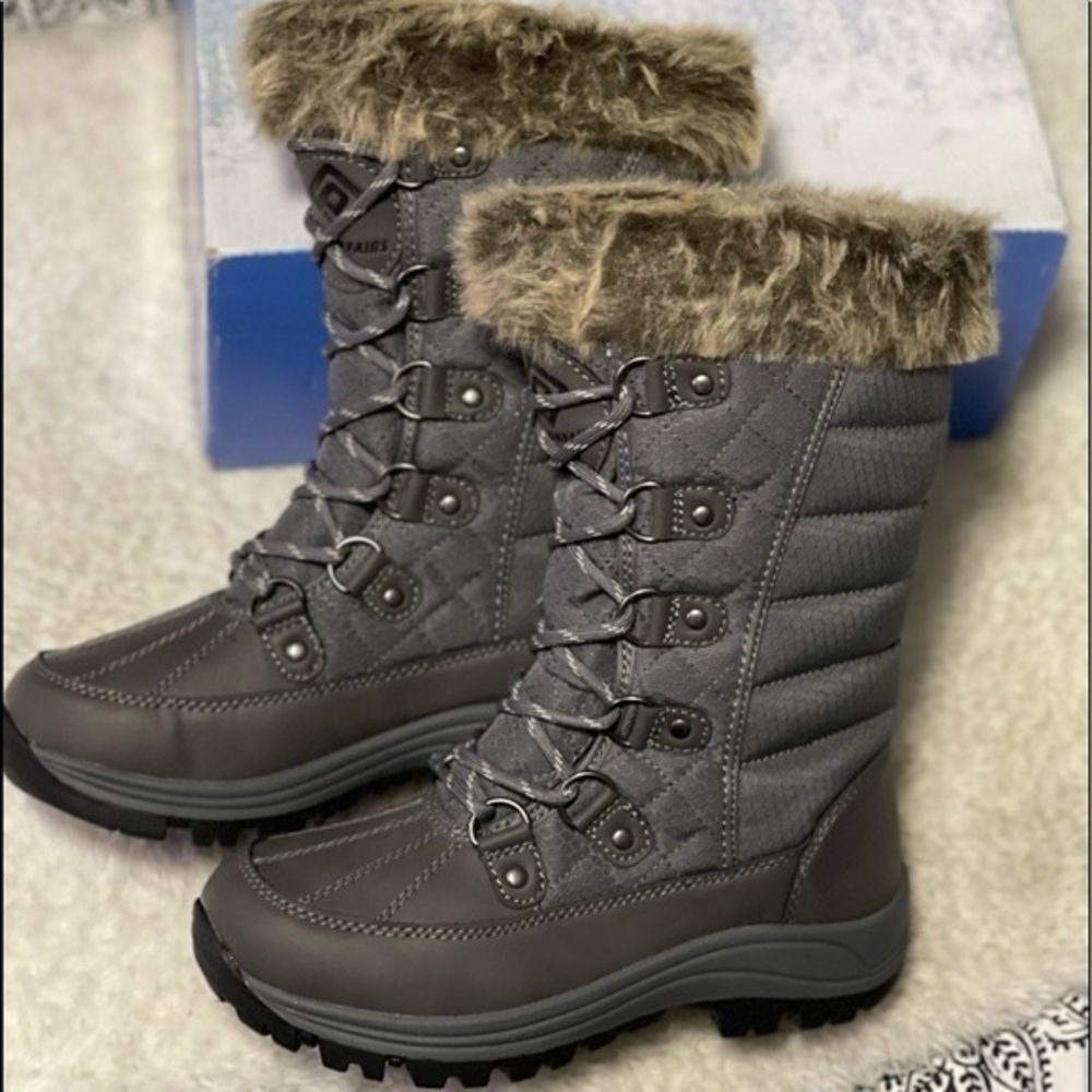 DREAM PAIRS Women's Faux Fur‎ Lined Winter Snow Boots Grey size 5